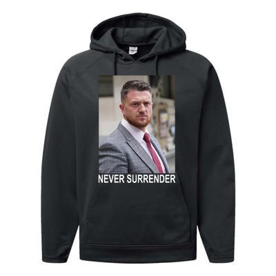 Tommy Robinson And Trump Mugshot Never Surrender Performance Fleece Hoodie