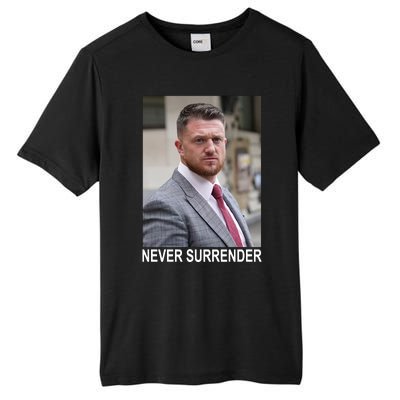 Tommy Robinson And Trump Mugshot Never Surrender Tall Fusion ChromaSoft Performance T-Shirt