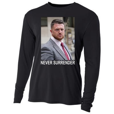 Tommy Robinson And Trump Mugshot Never Surrender Cooling Performance Long Sleeve Crew