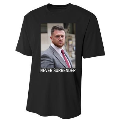 Tommy Robinson And Trump Mugshot Never Surrender Performance Sprint T-Shirt