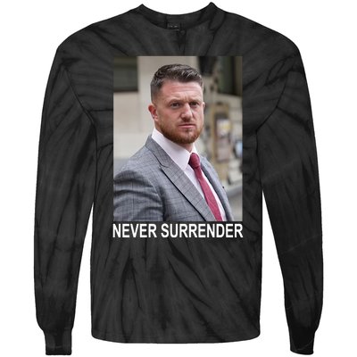 Tommy Robinson And Trump Mugshot Never Surrender Tie-Dye Long Sleeve Shirt