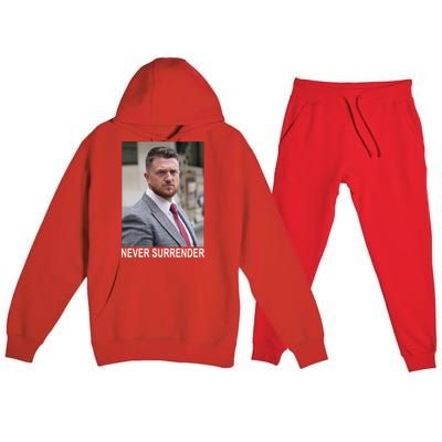 Tommy Robinson And Trump Mugshot Never Surrender Premium Hooded Sweatsuit Set