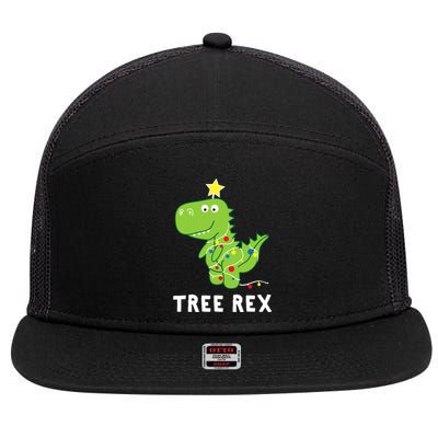 Tree Rex. Animal Pun Funny Dinosaur Christmas Pajama Gift 7 Panel Mesh Trucker Snapback Hat