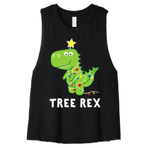 Tree Rex. Animal Pun Funny Dinosaur Christmas Pajama Gift Women's Racerback Cropped Tank