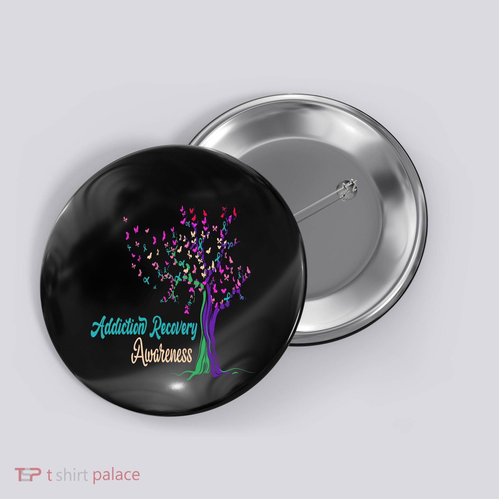 Tree Ribbon Addiction Recovery Awareness Button