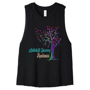 Tree Ribbon Addiction Recovery Awareness Women's Racerback Cropped Tank