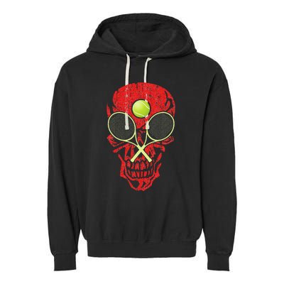 tennis racquet and ball skull sports halloween costume Garment-Dyed Fleece Hoodie