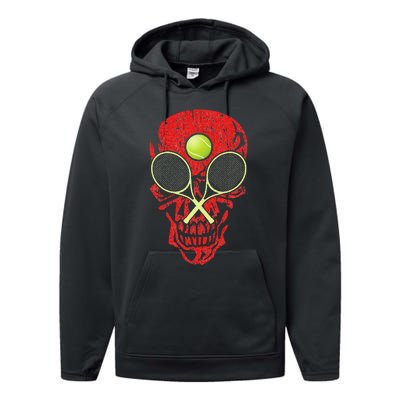 tennis racquet and ball skull sports halloween costume Performance Fleece Hoodie