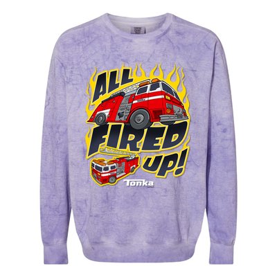 Tonka Rescue All Fired Up! Fire Truck Flames Logo Gift Colorblast Crewneck Sweatshirt