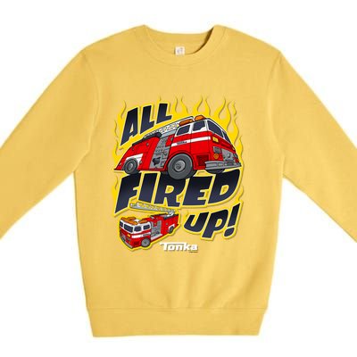 Tonka Rescue All Fired Up! Fire Truck Flames Logo Gift Premium Crewneck Sweatshirt