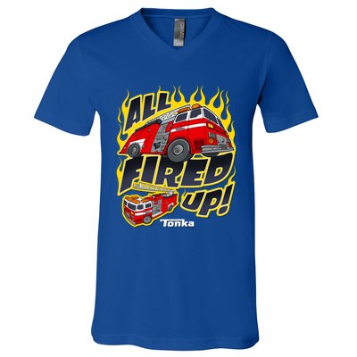 Tonka Rescue All Fired Up! Fire Truck Flames Logo Gift V-Neck T-Shirt