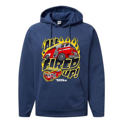 Tonka Rescue All Fired Up! Fire Truck Flames Logo Gift Performance Fleece Hoodie