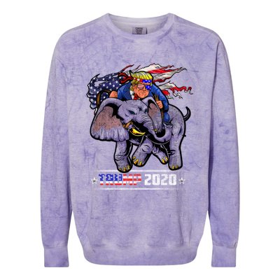 Trump Riding An Elephant Funny Republicans Trump Support Gift Colorblast Crewneck Sweatshirt