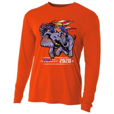 Trump Riding An Elephant Funny Republicans Trump Support Gift Cooling Performance Long Sleeve Crew