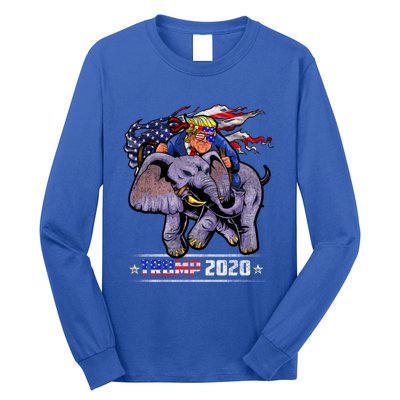 Trump Riding An Elephant Funny Republicans Trump Support Gift Long Sleeve Shirt