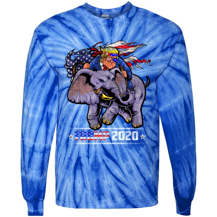 Trump Riding An Elephant Funny Republicans Trump Support Gift Tie-Dye Long Sleeve Shirt