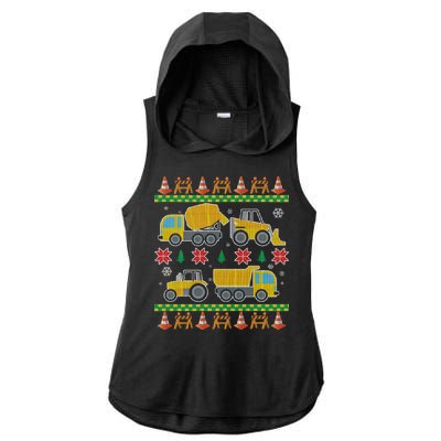 Tractors And Bulldozers Ugly Christmas Sweater Ladies PosiCharge Tri-Blend Wicking Draft Hoodie Tank