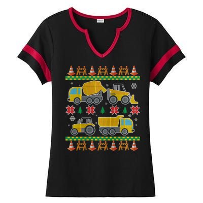 Tractors And Bulldozers Ugly Christmas Sweater Ladies Halftime Notch Neck Tee