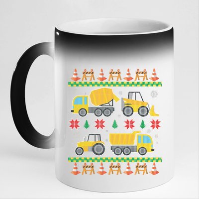 Tractors And Bulldozers Ugly Christmas Sweater 11oz Black Color Changing Mug