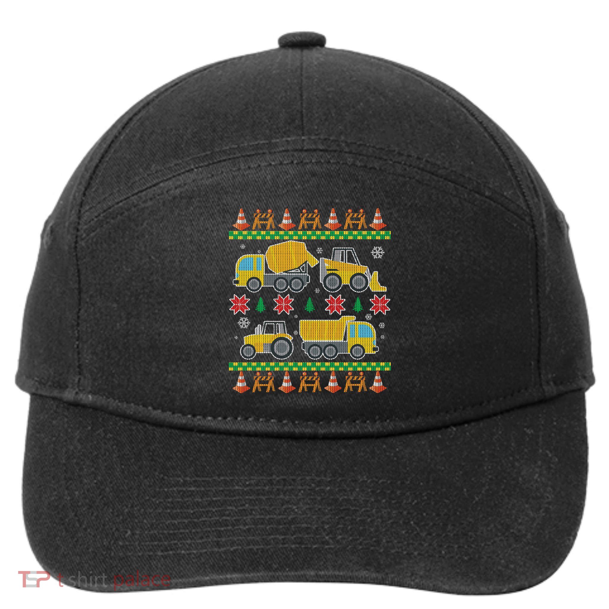 Tractors And Bulldozers Ugly Christmas Sweater 7-Panel Snapback Hat