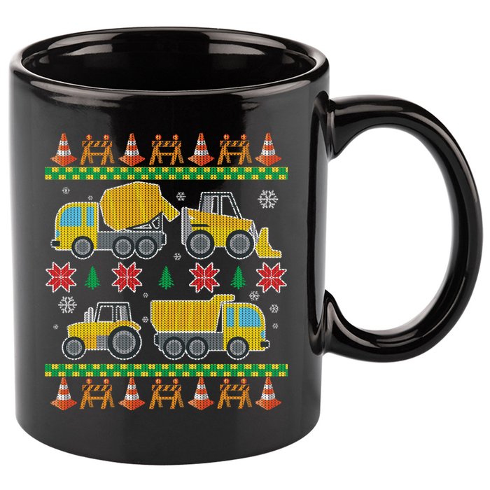 Tractors And Bulldozers Ugly Christmas Sweater 11oz C Handle Ceramic Mug