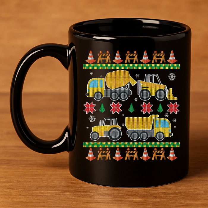 Tractors And Bulldozers Ugly Christmas Sweater 11oz C Handle Ceramic Mug