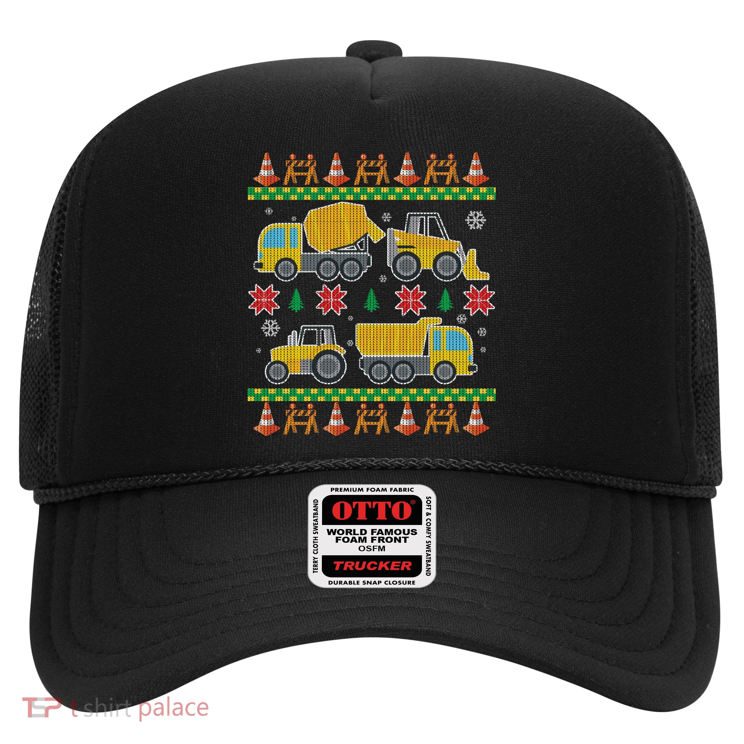 Tractors And Bulldozers Ugly Christmas Sweater Trucker Hat
