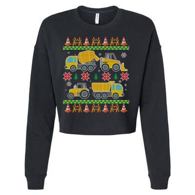 Tractors And Bulldozers Ugly Christmas Sweater Cropped Pullover Crew