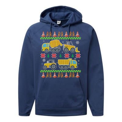 Tractors And Bulldozers Ugly Christmas Sweater Performance Fleece Hoodie