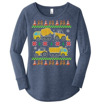 Tractors And Bulldozers Ugly Christmas Sweater Women's Perfect Tri Tunic Long Sleeve Shirt