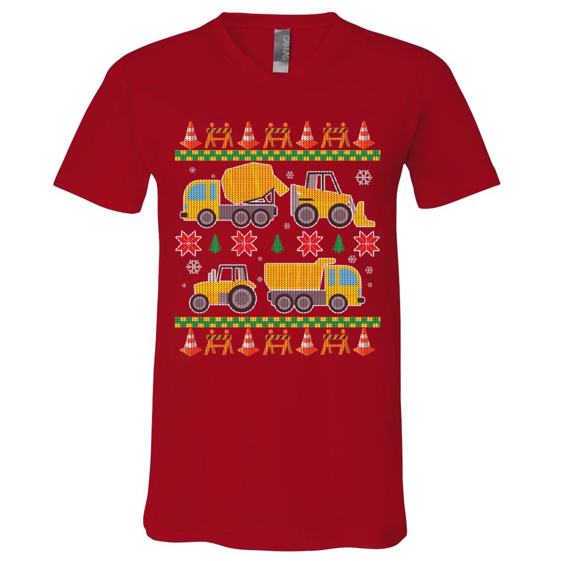 Tractors And Bulldozers Ugly Christmas Sweater V-Neck T-Shirt