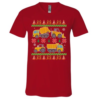 Tractors And Bulldozers Ugly Christmas Sweater V-Neck T-Shirt