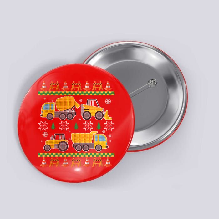 Tractors And Bulldozers Ugly Christmas Sweater Button