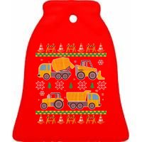 Tractors And Bulldozers Ugly Christmas Sweater Ceramic Bell Ornament