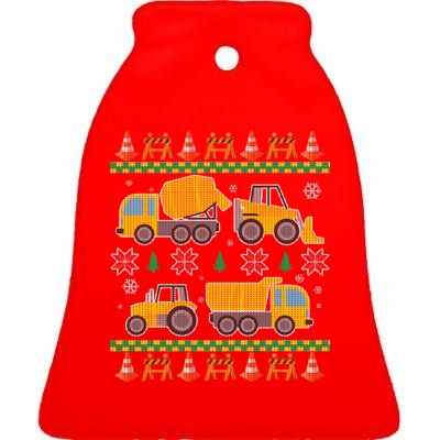 Tractors And Bulldozers Ugly Christmas Sweater Ceramic Bell Ornament