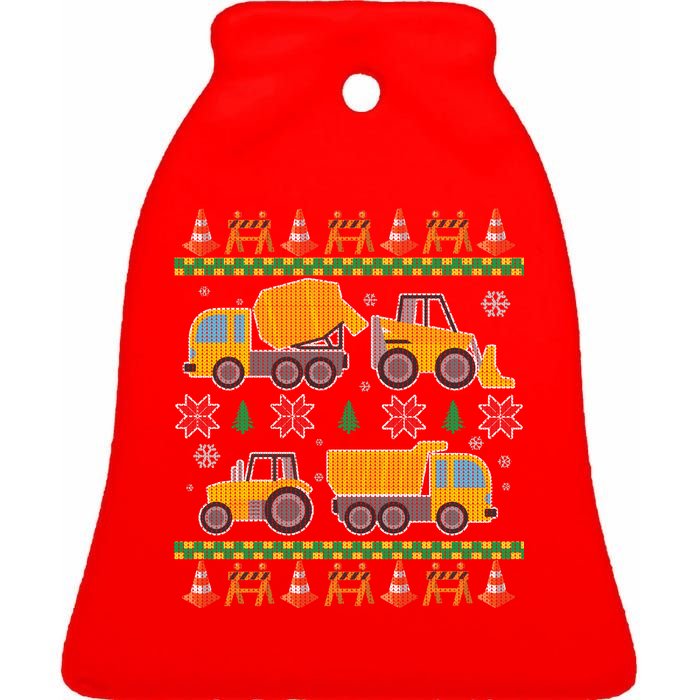 Tractors And Bulldozers Ugly Christmas Sweater Ceramic Bell Ornament