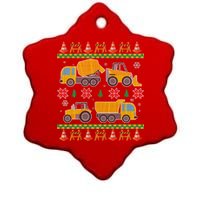 Tractors And Bulldozers Ugly Christmas Sweater Ceramic Star Ornament