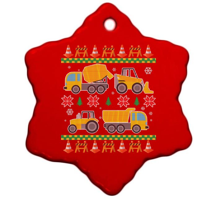 Tractors And Bulldozers Ugly Christmas Sweater Ceramic Star Ornament