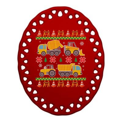 Tractors And Bulldozers Ugly Christmas Sweater Ceramic Oval Ornament