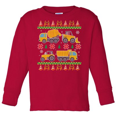 Tractors And Bulldozers Ugly Christmas Sweater Toddler Long Sleeve Shirt