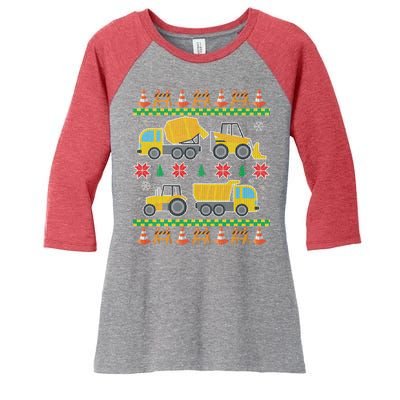 Tractors And Bulldozers Ugly Christmas Sweater Women's Tri-Blend 3/4-Sleeve Raglan Shirt