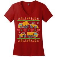 Tractors And Bulldozers Ugly Christmas Sweater Women's V-Neck T-Shirt