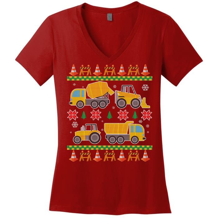 Tractors And Bulldozers Ugly Christmas Sweater Women's V-Neck T-Shirt