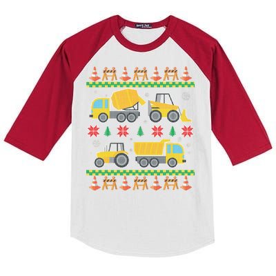 Tractors And Bulldozers Ugly Christmas Sweater Kids Colorblock Raglan Jersey