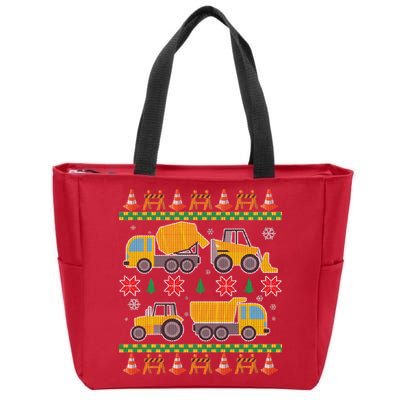 Tractors And Bulldozers Ugly Christmas Sweater Zip Tote Bag