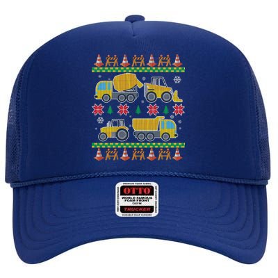 Tractors And Bulldozers Ugly Christmas Sweater High Crown Mesh Back Trucker Hat