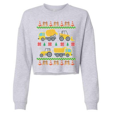 Tractors And Bulldozers Ugly Christmas Sweater Cropped Pullover Crew