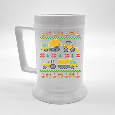 Tractors And Bulldozers Ugly Christmas Sweater Beer Stein