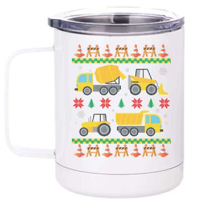 Tractors And Bulldozers Ugly Christmas Sweater 12 oz Stainless Steel Tumbler Cup