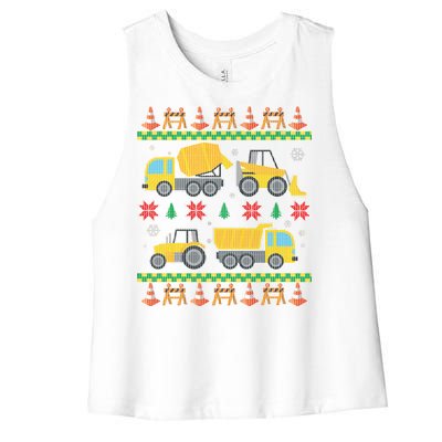 Tractors And Bulldozers Ugly Christmas Sweater Women's Racerback Cropped Tank